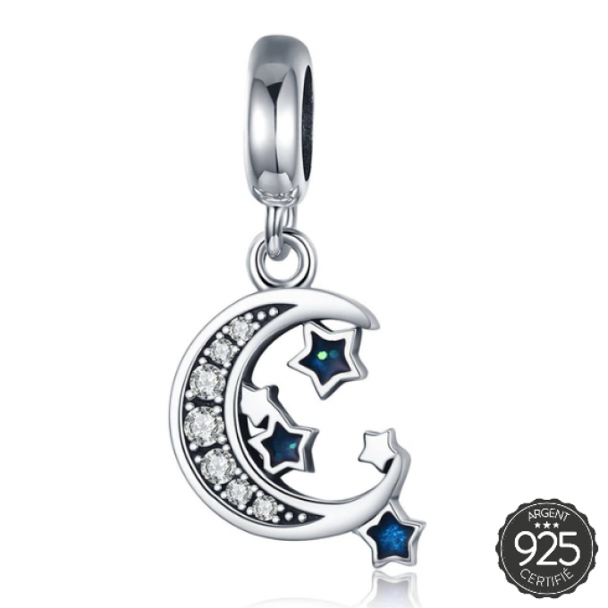  CHARM PENDANT LUNE ET ETOILES BLEUES